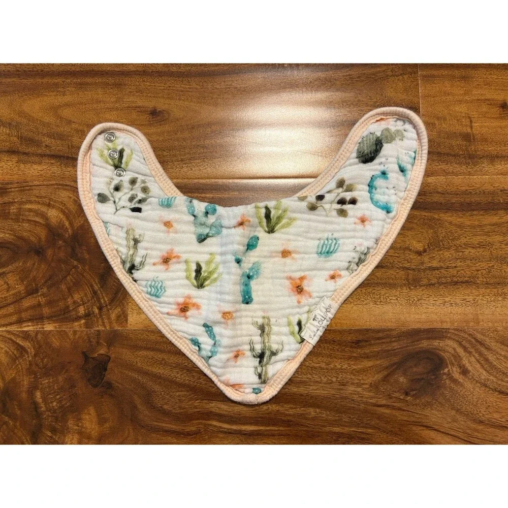LouLou Lollipop Muslin Bandana Bibs, Cactus and Peach Dots